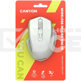 Мышь беспроводная Canyon MW-15 белый, 1600 dpi, радиоканал, USB, кнопки - 4