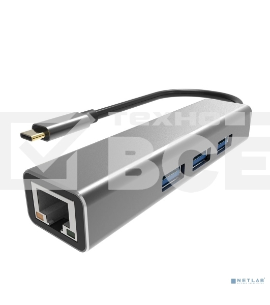 Кабель-концентратор USB 3.1 Type-Cm --> RJ-45+3port USB3.0(f) Aluminum Shell VCOM <DH311A>