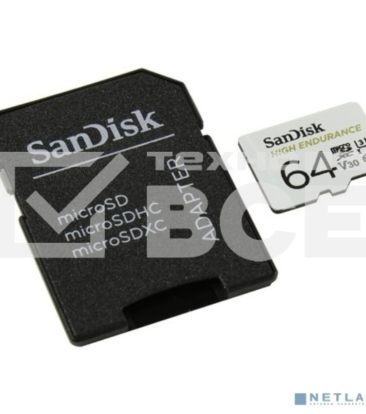 Флеш карта microSD 64GB SanDisk microSDXC Class 10 UHS-I U3 V30 High Endurance Video Monitoring Card