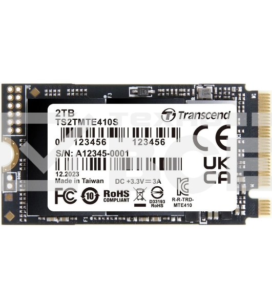 Накопитель SSD Transcend MTE410S, 2000GB, M.2(22x42мм), NVMe, PCIe 4x4, 3D TLC, R/W 5000/4300MB/s, IOPs 570 000/700 000, TBW 1200, DWPD 0.33, DRAM-less (5 лет)