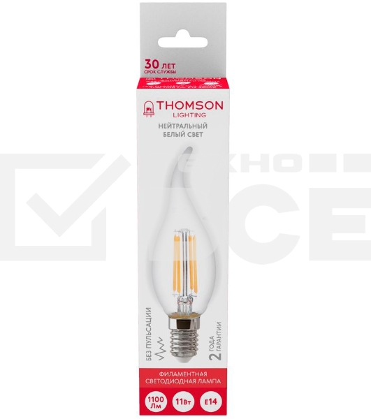 Лампа светодиодная Hiper THOMSON LED FILAMENT TAIL CANDLE 11W 1100Lm E14 4500K TH-B2080