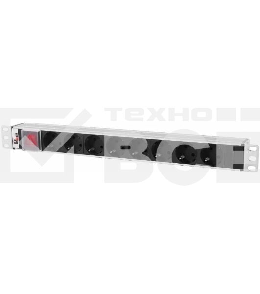 Блок розеток Rem-10 без шнура с выкл., 8 Sсhuko, вход IEC 60320 C14, 10A, алюм., 19