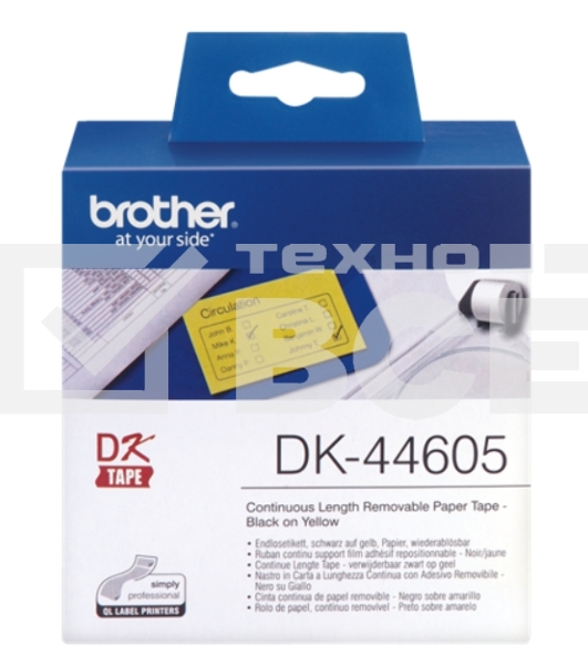 Адресные наклейки Brother DK44605 62 мм, 30.48 м, черный шрифт, желтый фон, для BROTHER QL-5X0, QL-7X00, QL-8X0, QL-10X0, QL-1X10