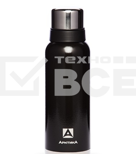Термос Арктика 106-1200 черный, узкое горло 1,2 л, американский дизайн, антивандальное покрытие, две чашки, холод/тепло 32 ч