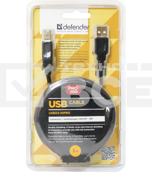 Кабель Defender USB04-10 PROКабель USB 2.0 для соед. 3.0м AM/BM, зол.конт, 2фер.фил.