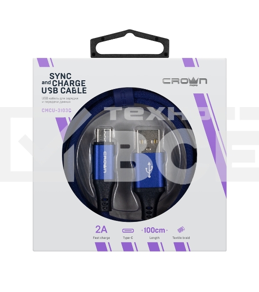 Кабель Crown USB - USB Type-C CMCU-3103C blue