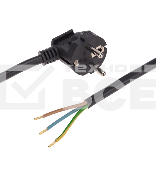 Шнур электрический с вилкой Rexant ПВС 3х1,5 мм², 2м черный