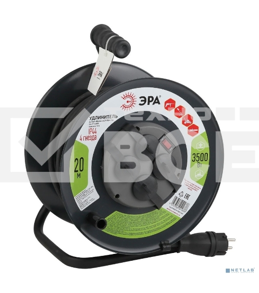 Удлинитель силовой ЭРА RMx-4es-3x2.5-20m-IP44(KG) на метал. катушке с/з 4 гнезда 20 м КГ 3х2.5