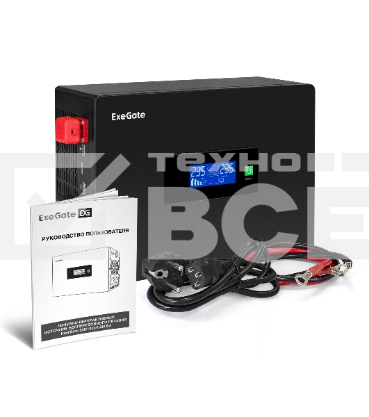 Комплект Источник бесперебойного питания EX295992RUS + батарея 200Aч EX282991RUS 1шт (инвертор, синус, для котла, PF=1, настенный) ExeGate IdealSine SR-600.LCD.2SH <600VA/600W, чистая синусоида, цветной LCD-дисплей, 2*Schuko, крепление настенное, Black> +