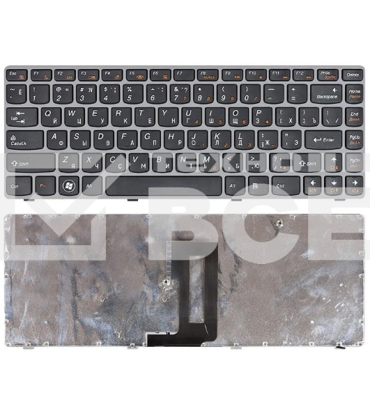 Клавиатура для ноутбука Lenovo IdeaPad Z450 Z460 Z460A Z460G черная с серой рамкой