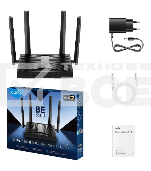 Маршрутизатор Cudy BE3600 Gigabit Dual Band Wi-Fi 7 Mesh Router, Chipset Broadcom, 802.11be/ax/ac/a/b/g/n, 2882Mbps at 5GHz + 688Mbps at 2.4GHz, 5 x 10/100/1000Mbps Ports, 4 x 5dBi fixed antennas, WiFi router/AP/ Repeater/WISP Mode, PPTP/L2TP/OpenVPN/Wire