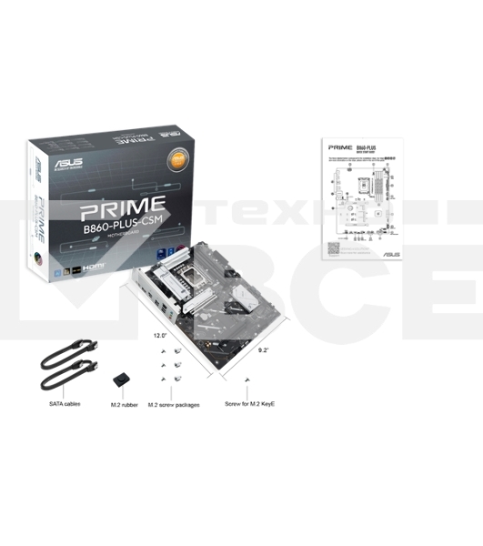 Материнская плата ASUS PRIME B860-PLUS-CSM, LGA 1851, Intel B860, 4xDDR5, 4xSATA, 3xM.2, 1xPCIe 5.0 x16, 1xPCIe 4.0 x16, 1xHDMI, 1xDP, 1x2.5Gb LAN, 2xUSB 2.0, 1xUSB 3.2 Gen 1, 2xUSB 3.2 Gen 2, 1xUSB-C 3.2 Gen 2x2, 3x3.5 мм, 7.1, ATX