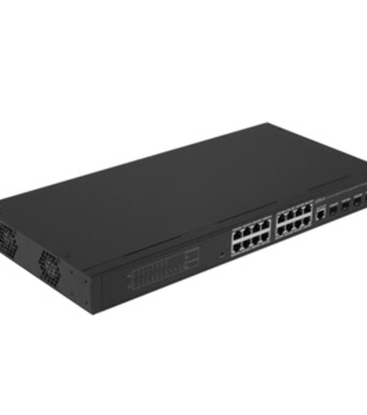 Коммутатор 20-портовый гигабитный управляемый с PoE Dahua DH-S4220-16GT-240, уровень L2, 16xRJ45 1Gb PoE, 2xRJ45 1Gb, 2xSFP 1Gb, суммарно до 240Вт, коммутация 56 Гбит/с, MAC-таблица 8к, металл
