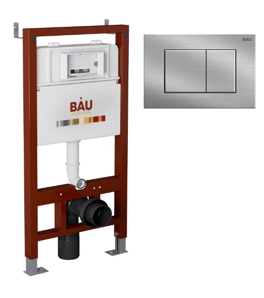 Инсталляция BAU PRO для подвесного унитаза, клавиша смыва BAU Stil антивандальная для системы двойного слива, нержавеющая сталь сатин