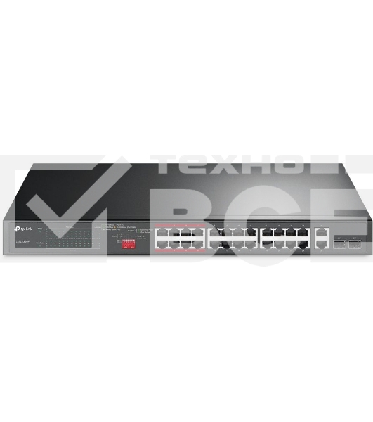 Коммутатор 24-port 10/100Mbps Unmanaged PoE+ Switch with 2 combo RJ-45/SFP uplink ports, metal case, rack mount, 24 802.3af/at compliant PoE+ ports, 2 gigabit combo RJ-45/SFP uplink ports, DIP switches for Extend mode, Isolation mode and Priority mode, up