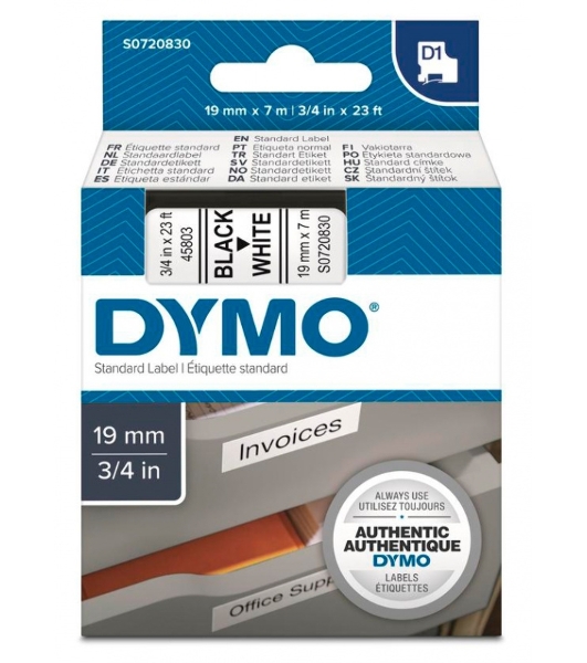 Расходные материалы Картридж с лентой 19 мм х 7м. , пластик , черный шрифт на белом фоне S0720830