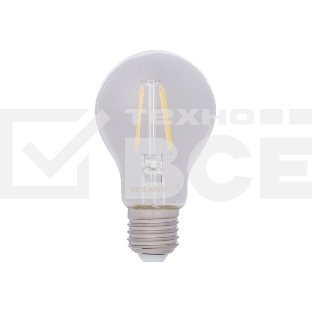 Лампа светодиодная филаментная Rexant Груша A60 7.5 Вт 750 Лм 4000K E27 прозрачная колба