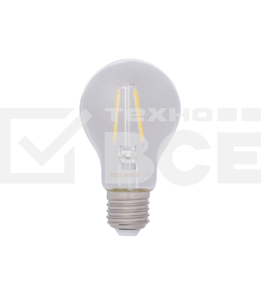 Лампа светодиодная филаментная Rexant Груша A60 7.5 Вт 750 Лм 4000K E27 прозрачная колба