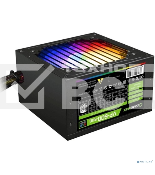 Блок питания GameMax VP-600-RGb, 600Вт, 80 PLUS Bronze, 120мм, черный