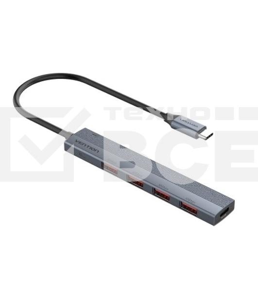 Концентратор Vention OTG USB 3.2 Gen 2 Type-C на 4 USB порта + USB-C PD Серый - 0.15м.