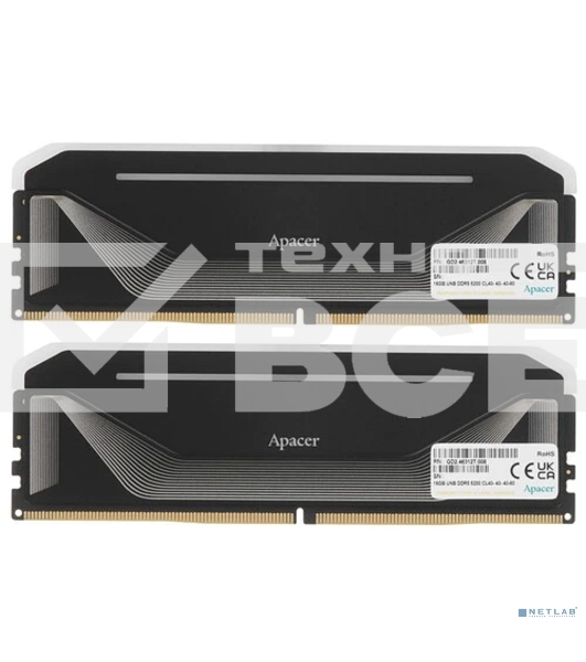 Оперативная память Apacer Nox, DDR5, 32GB (2x16GB), 5200MHz, CL40, DIMM, радиатор, RGB, черный
