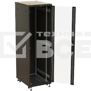 Шкаф серверный Hyperline (TTBR-4261-AS-RAL9004) напольный 42U 600x1000мм пер.дв.стекл задн.дв.спл.стал.лист 2 бок.пан. 800кг черный 910мм 2055мм IP20 сталь