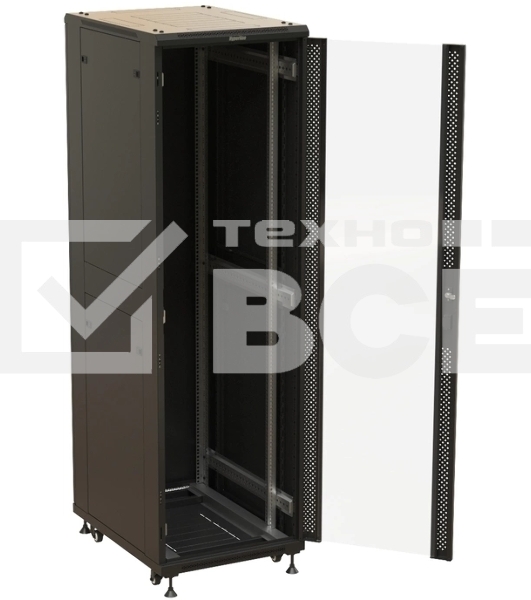 Шкаф серверный Hyperline (TTBR-4261-AS-RAL9004) напольный 42U 600x1000мм пер.дв.стекл задн.дв.спл.стал.лист 2 бок.пан. 800кг черный 910мм 2055мм IP20 сталь