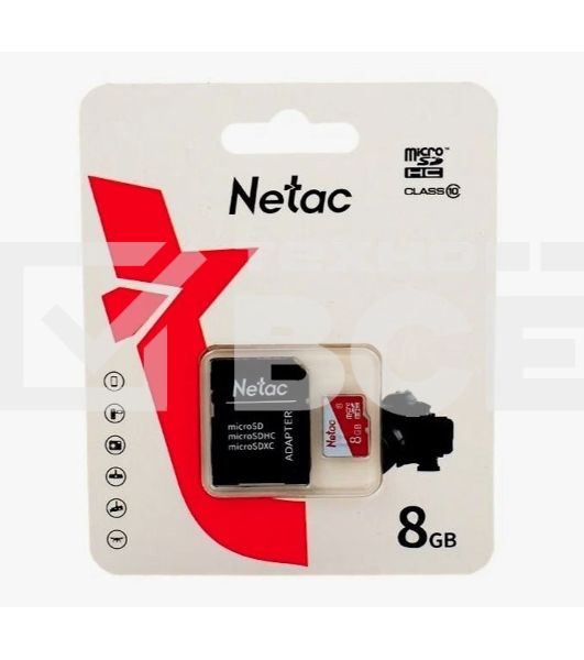 Карта памяти Netac P500 ECO MicroSDHC 8GB C10 [NT02P500ECO-008G-R], с адаптером