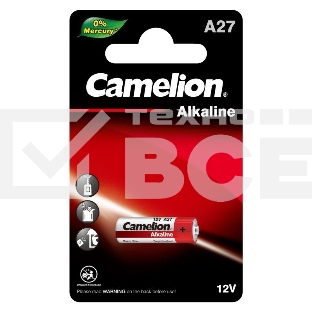 Элемент питания алкалиновый для пультов сигнализаций Camelion LR27A Mercury Free A27-BP1 12В BL-1 (блист.1шт)