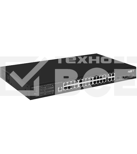 Коммутатор PoE управляемый L2 Gigabit Ethernet на 24 RJ45 PoE + 4 x GE Combo Uplink порта. Порты: 24 x GE (10/100/1000 Base-T) с поддержкой PoE (IEEE 802.3af/at), 4 x GE Combo Uplink (RJ45 + SFP). Соответствует стандартам PoE IEEE 802.3af/at. Автоматическое определение и режим антизависания PoE устройств. Мощность PoE на порт - до 30W. Суммарная мощность PoE до 400W. Поддержка режима CCTV: Увеличение расстояния передачи данных и питания до 250м. Встроенная грозозащита 3kV на порт. Питание: AC10