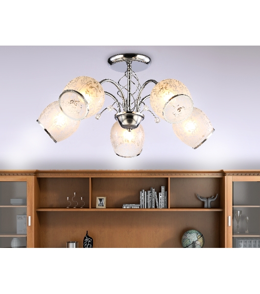 Светильник Ambrella light TR3188/5 CH/CL/FR хром/прозрачный/белый матовый E27/5 max 40W D600*285