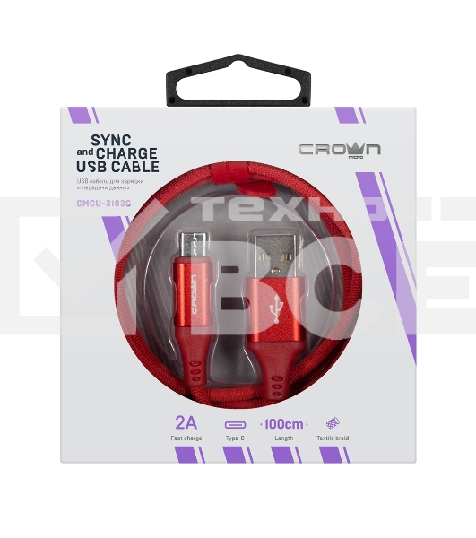 Кабель Crown USB - USB Type-C CMCU-3103C red