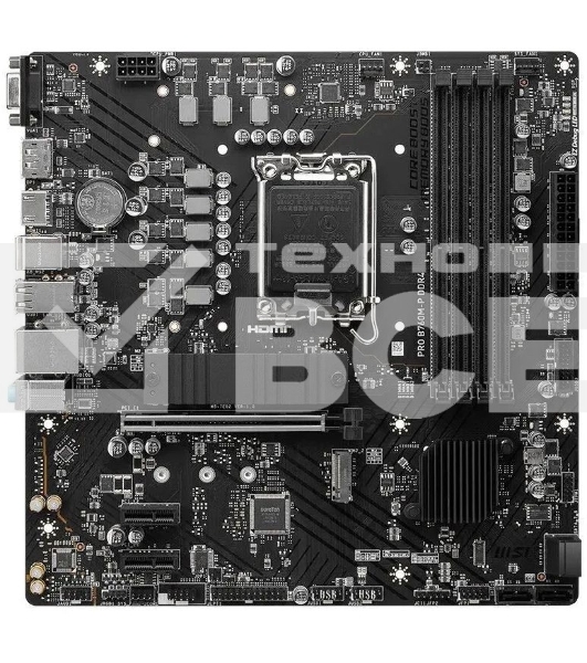 Материнская плата MSI PRO B760M-P DDR4, LGA 1700, Intel B760, 4xDDR4, 4xSATA, 2xM.2, 1xPCIe 4.0 x16, 2xPCIe 3.0 x1, 1xHDMI, 1xDP, 1xVGA, 1x1Gb LAN, 4xUSB-A 2.0, 1xUSB-A 3.2 Gen 1, 1xUSB-C 3.2 Gen 2, 3x3.5 мм, 7.1, mATX
