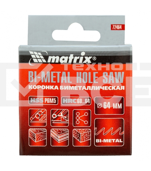 Коронка BIMETAL, 64 мм Matrix