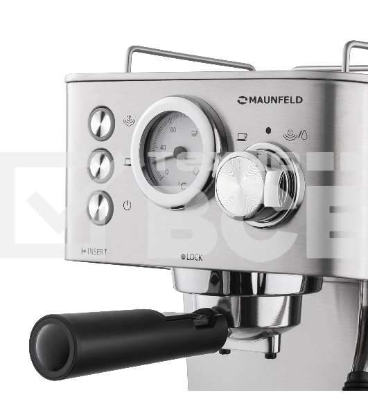 Кофеварка рожковая Maunfeld MF-721S PRO нержавеющая сталь, исп. кофе - молотый/чалды, 1.5 л, 1140 Вт, 15 Бар.