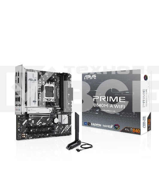 Материнская плата ASUS PRIME B840M-A WIFI, AM5, AMD B840, 4xDDR5, 4xSATA III, 3xM.2, 1xPCIe 4.0 x16, 2xPCIe 3.0 x16 (x1), 2xDP, 1xHDMI, 1x 2.5Gb LAN, Wi-Fi 6E, 2xUSB-A 10Gbps, 1xUSB-C 5Gbps, 4xUSB-A 2.0, 3x3.5 мм, 7.1, micro-ATX