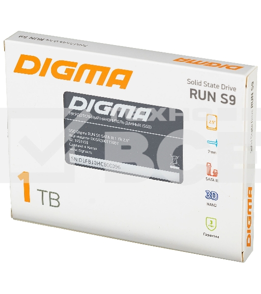 Накопитель SSD Digma Run S9, 1Tb, SATA III, 2.5
