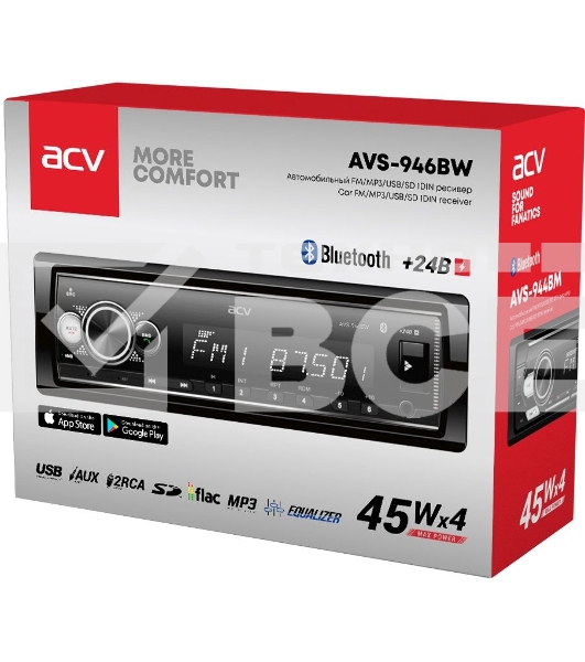 Автомагнитола ACV AVS-946BW, 1 DIN, Bluetooth, USB Type-A, AUX