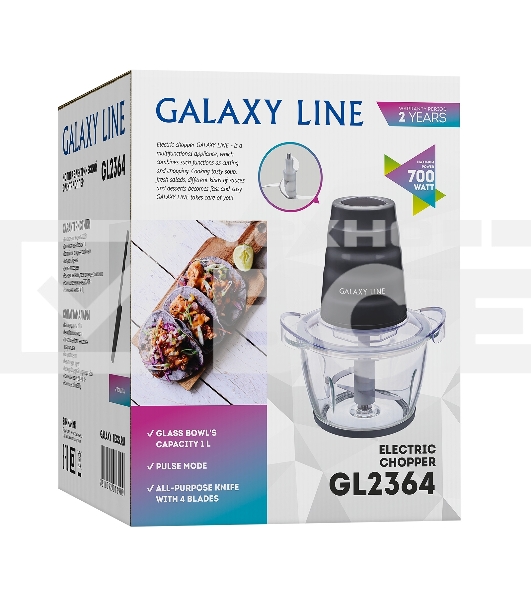 Измельчитель электрический Galaxy Line GL 2364, черный, стеклянная чаша 1 л, 700 Вт
