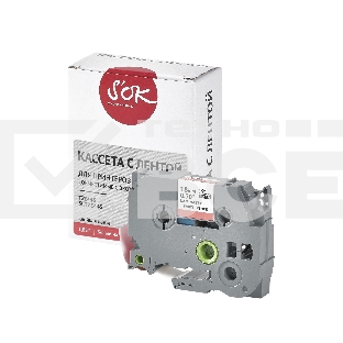 Кассета с лентой S'OK by Sakura Printing TZE445 для Brother, белый на красном, 18мм/8м, наклейка