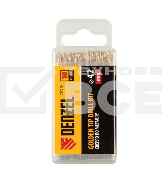 Сверло по металлу, 4,2 мм, HSS-Tin, Golden Tip, 10 шт. Denzel
