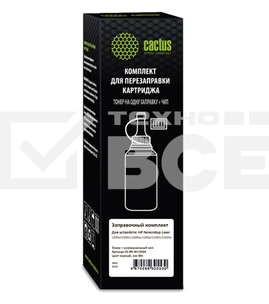 Тонер Cactus CS-RK-W1103A черный флакон 80гр. (в компл.:чип) для принтера HP Neverstop Laser 1000/1200