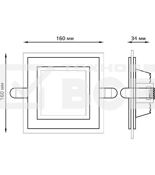 Светильник Glass кв 12W 900lm 3000K 220-240V IP20 монт Ø118х118 160*160*30 с дек стек LED