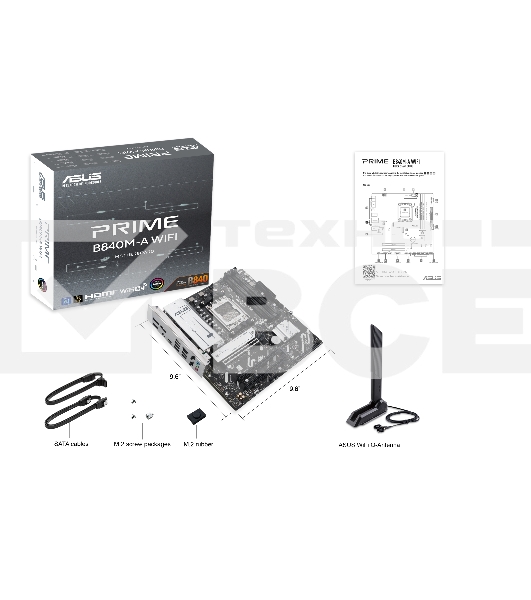 Материнская плата ASUS PRIME B840M-A WIFI, AM5, AMD B840, 4xDDR5, 4xSATA III, 3xM.2, 1xPCIe 4.0 x16, 2xPCIe 3.0 x16 (x1), 2xDP, 1xHDMI, 1x 2.5Gb LAN, Wi-Fi 6E, 2xUSB-A 10Gbps, 1xUSB-C 5Gbps, 4xUSB-A 2.0, 3x3.5 мм, 7.1, micro-ATX