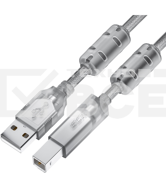 Кабель GCR PROF 0.75m USB 2.0, AM/BM, прозрачный, ферритовые кольца, 28/24 AWG, экран, армированный, морозостойкий, GCR-52421 GCR Кабель PROF 0.75m USB 2.0, AM/BM, прозрачный, ферритовые кольца, 28/24 AWG, экран, армированный, морозостойкий, GCR-52421