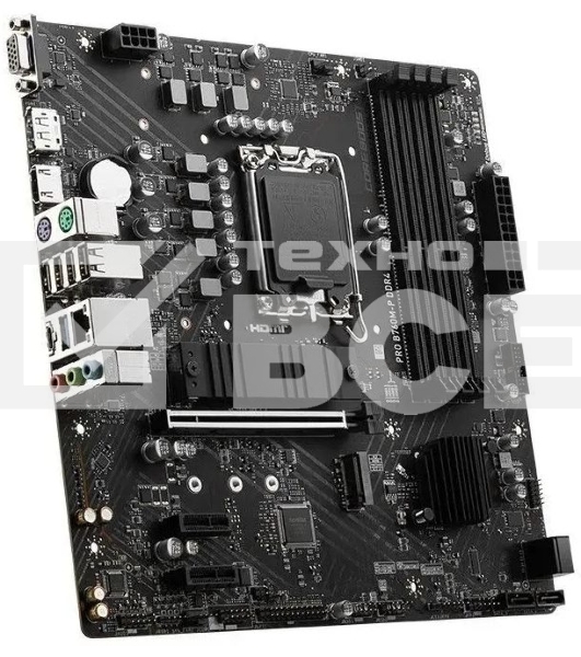 Материнская плата MSI PRO B760M-P DDR4, LGA 1700, Intel B760, 4xDDR4, 4xSATA, 2xM.2, 1xPCIe 4.0 x16, 2xPCIe 3.0 x1, 1xHDMI, 1xDP, 1xVGA, 1x1Gb LAN, 4xUSB-A 2.0, 1xUSB-A 3.2 Gen 1, 1xUSB-C 3.2 Gen 2, 3x3.5 мм, 7.1, mATX