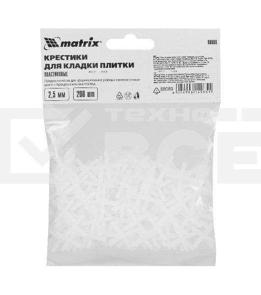 Крестики, 2,5 мм, для кладки плитки, 200 шт. Matrix
