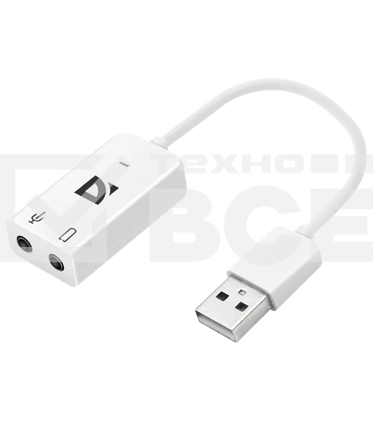 Кабель-переходник Defender / Аудиовход: 2 x 3.5 мм jack/ Аудиовыход: USB / встроенная звуковая карта. (63002)
