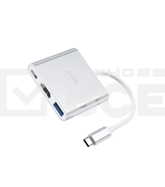 Переходник хаб HOCO HB14 Easy use Type-C adapter (Type-C to USB3.0+HDMI+PD), серебро