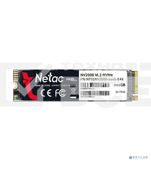 Накопитель SSD Netac NV2000, 512GB, PCIe 3.0 x4, M.2 2280, NVMe, R/W 2500/1950
